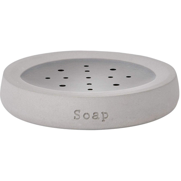 Skyline Light Gray Cement Round Soap Dish Holder Tray Soap Holder, Soap Saver