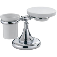 BA Tempo Bathroom Ceramic Soap Dish Holder & Tumbler Set- Brass